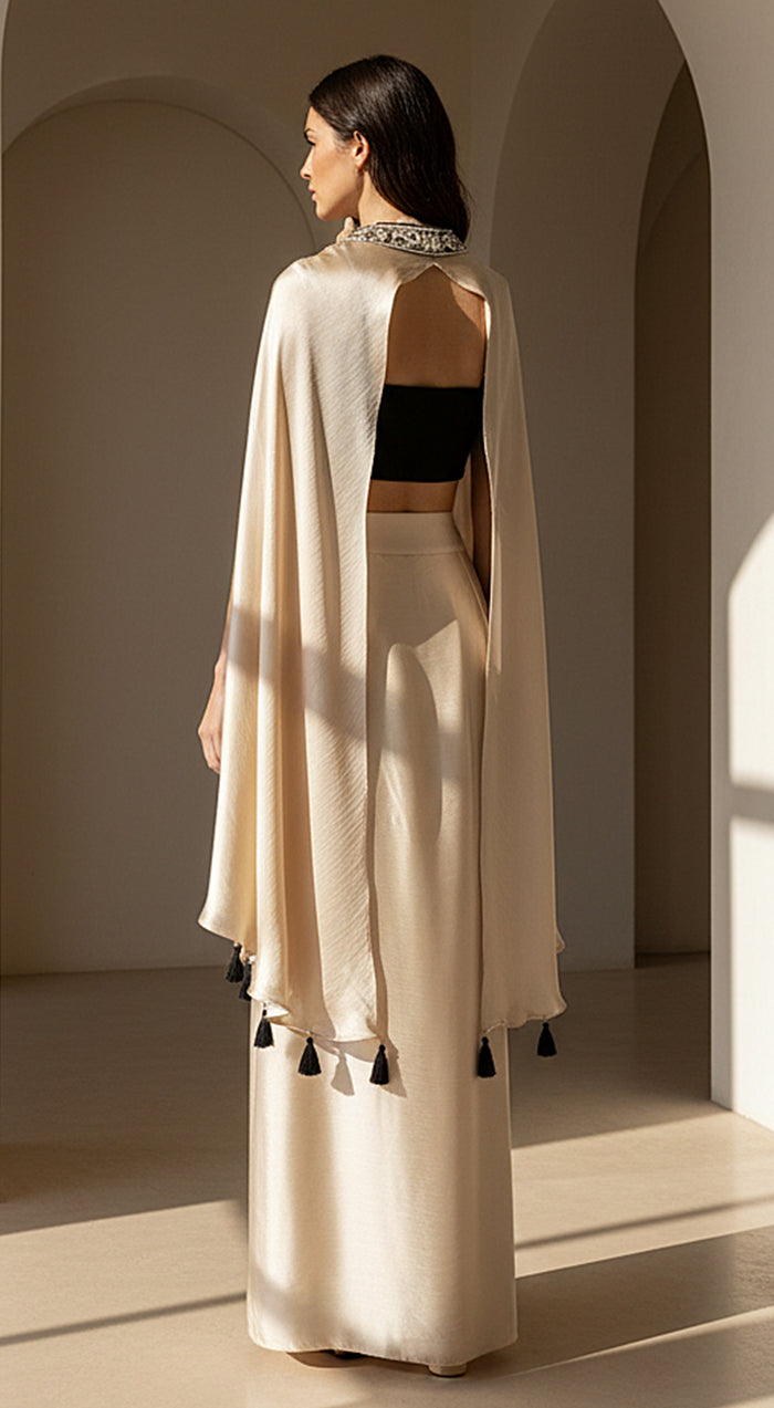 Ivory Nocturne Embroidered Cape Set