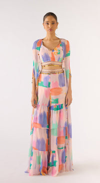 Lilac Georgette Embroidered Cape Set