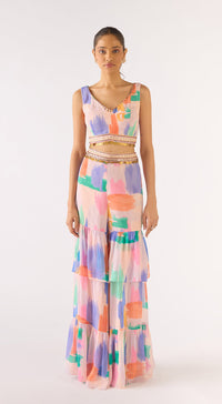 Lilac Georgette Embroidered Cape Set