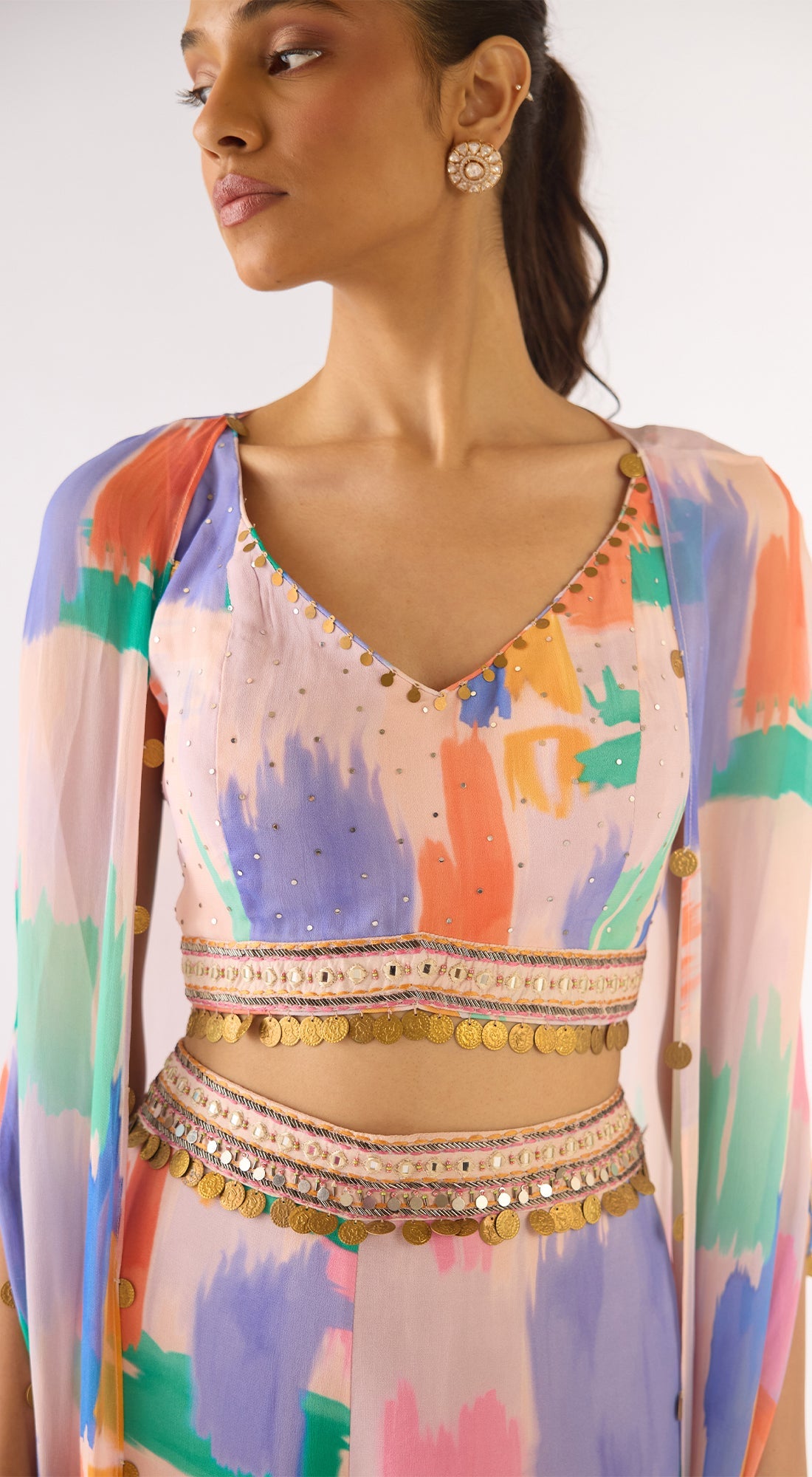 Lilac Georgette Embroidered Cape Set