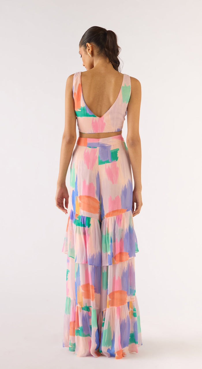 Lilac Georgette Embroidered Cape Set