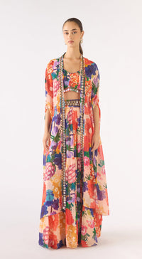 Ivory Georgette Embellished Cape Set