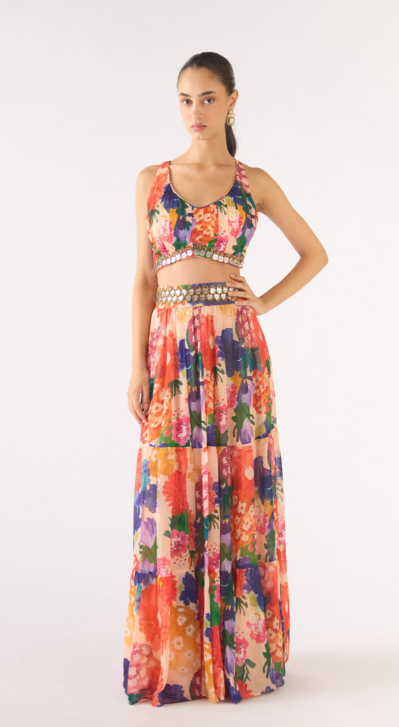 Ivory Georgette Embellished Cape Set