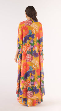 Yellow Georgette Embroidered Cape Set