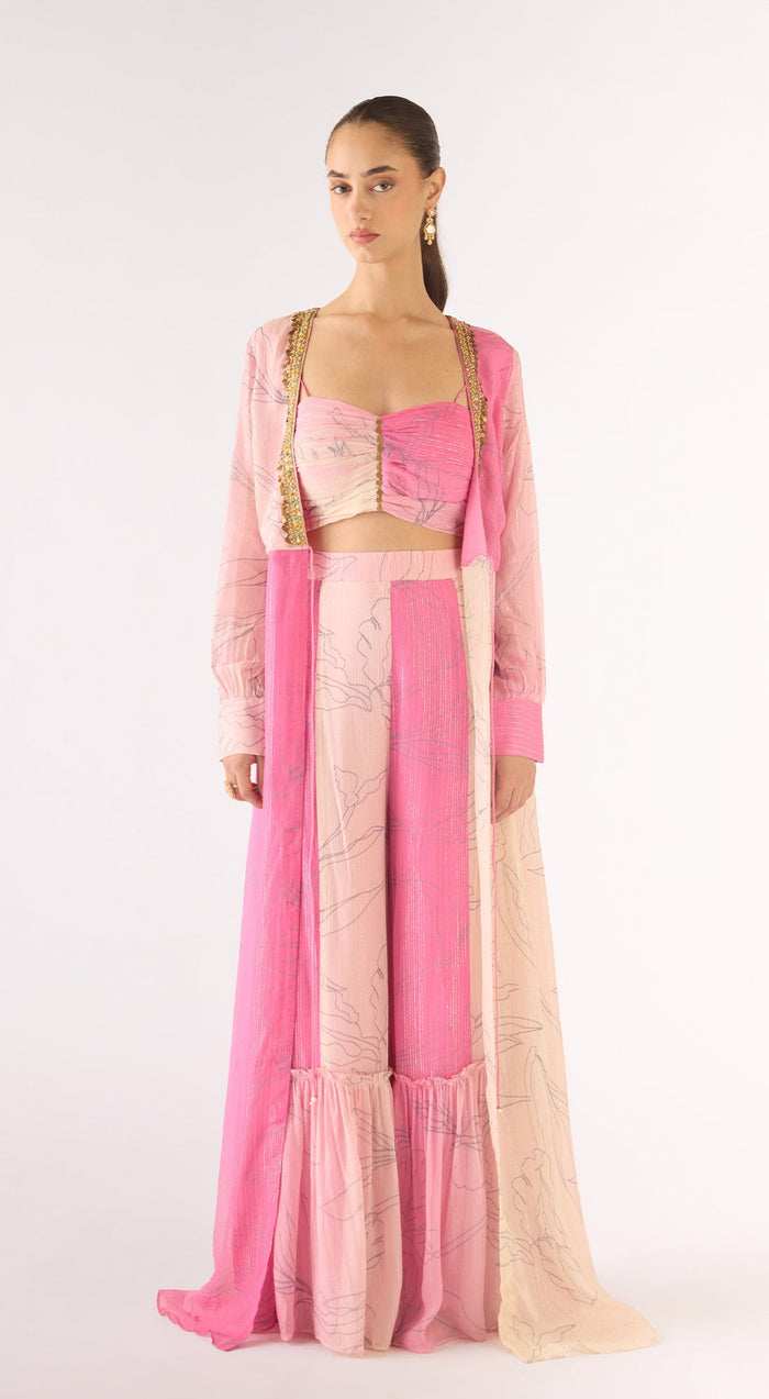 Mauve Chiffon Embroidered Cape Set