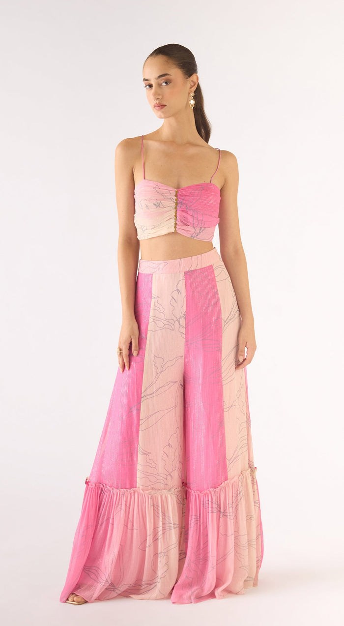 Mauve Chiffon Embroidered Cape Set