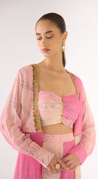 Mauve Chiffon Embroidered Cape Set