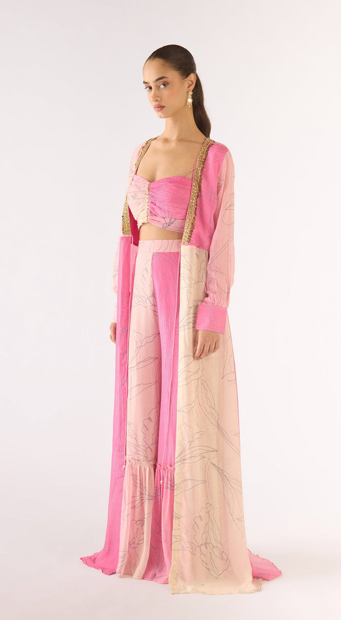 Mauve Chiffon Embroidered Cape Set