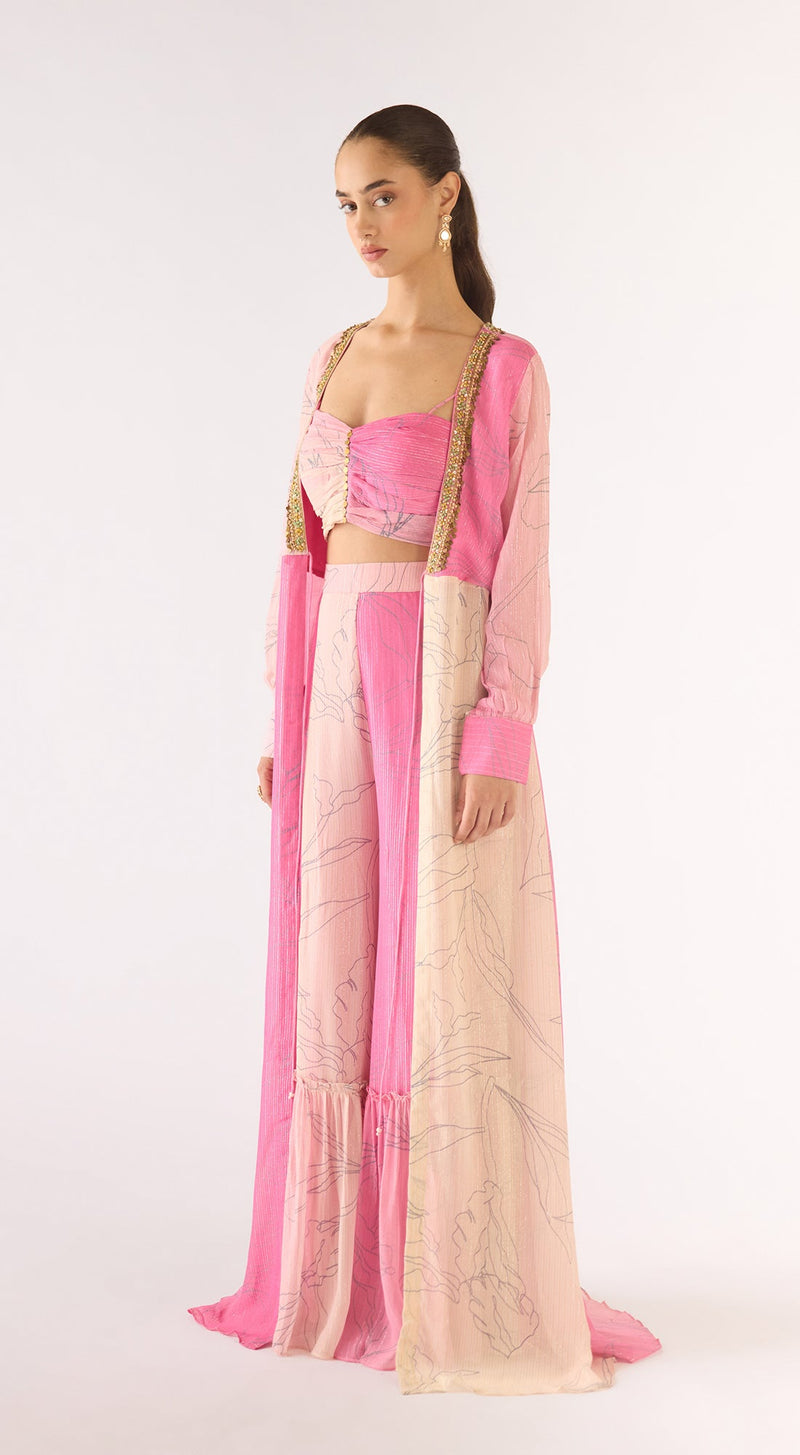 Mauve Chiffon Embroidered Cape Set