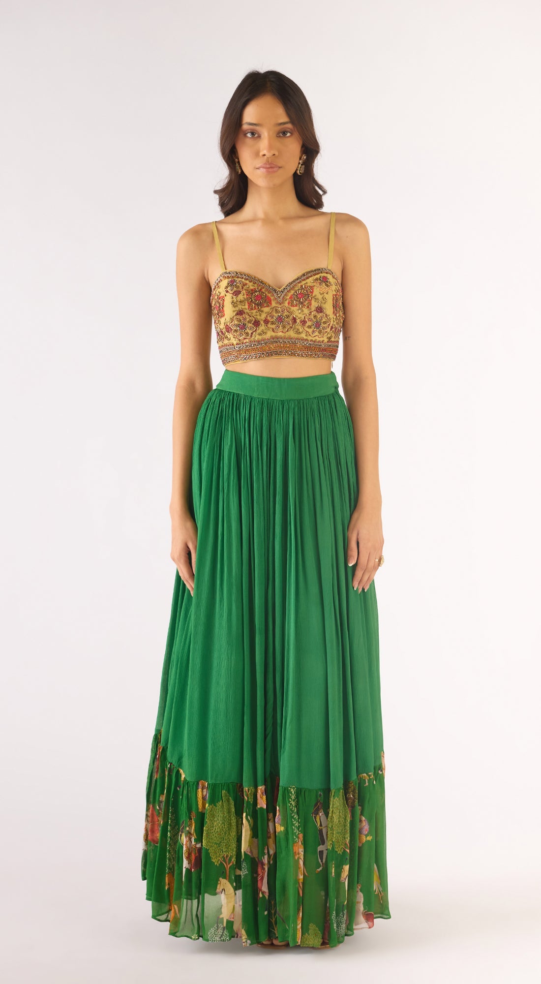 Green Organza Embroidered Cape Set