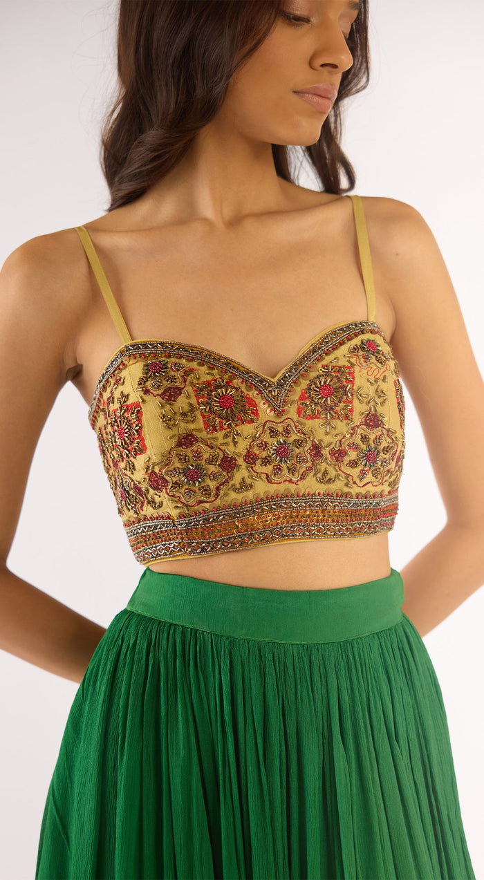 Green Organza Embroidered Cape Set