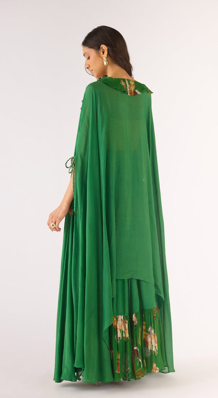 Green Organza Embroidered Cape Set
