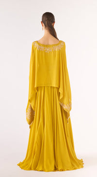 Mustard Cotton Silk Embroidered Kaftan Set