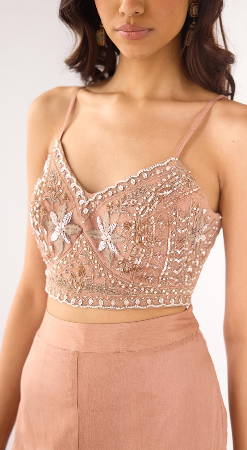 Peach Organza Embroidered Fusion Set