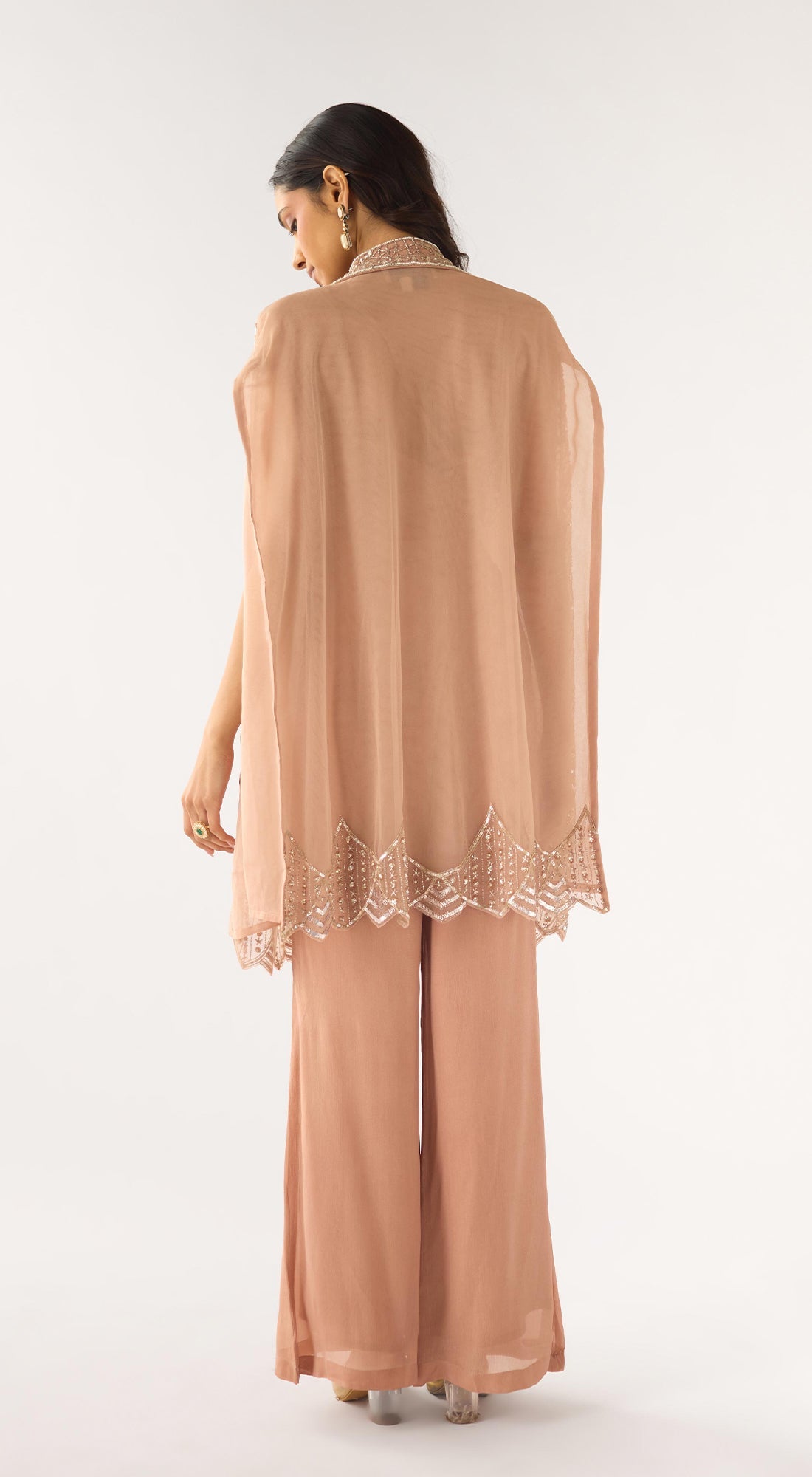 Peach Organza Embroidered Fusion Set