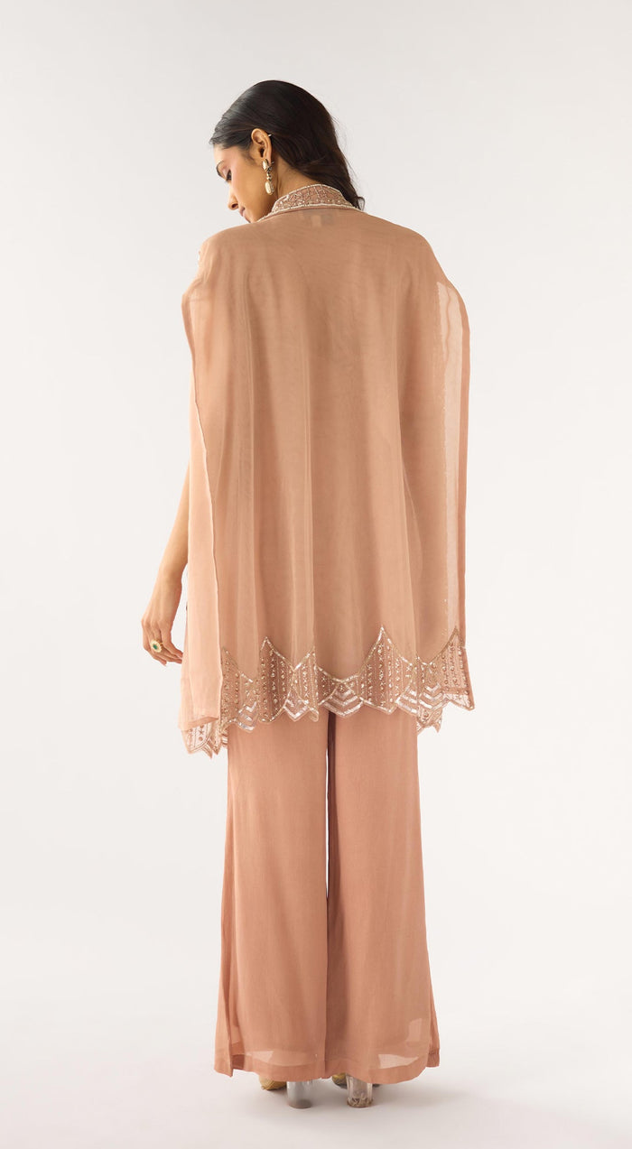 Peach Organza Embroidered Fusion Set