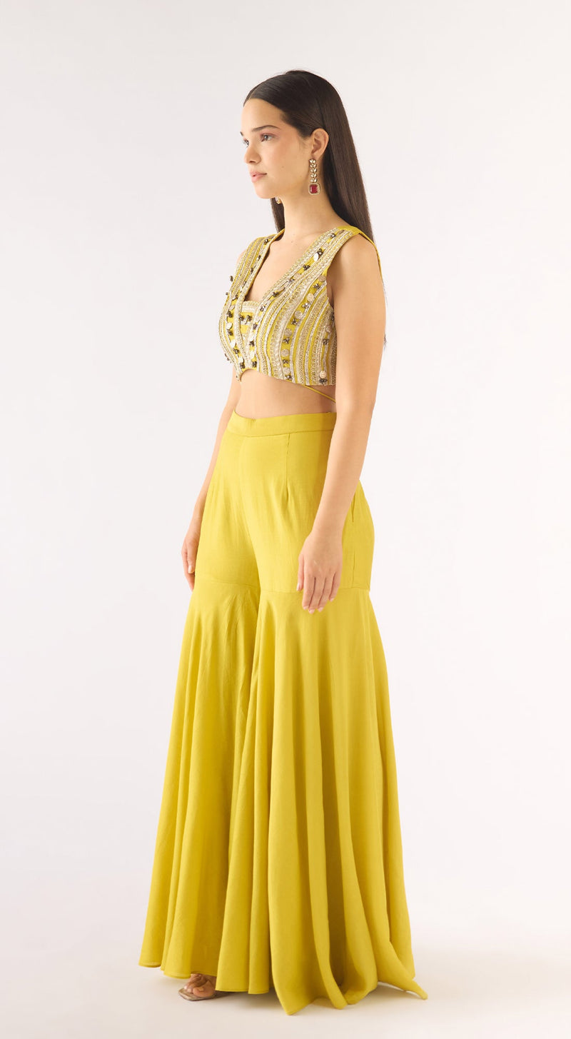 Lime Tissue Embellished Cape Set