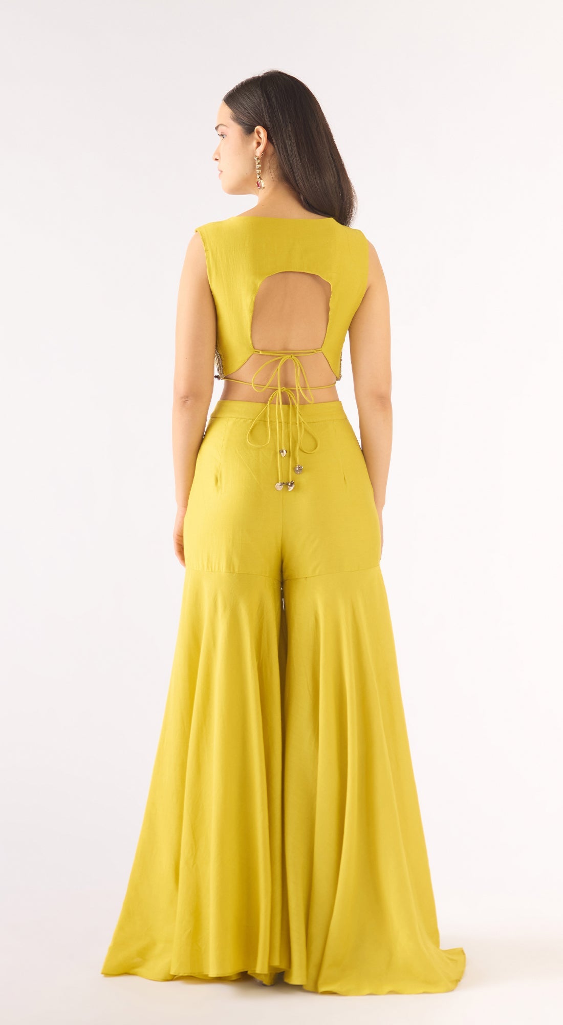 Lime Tissue Embellished Cape Set