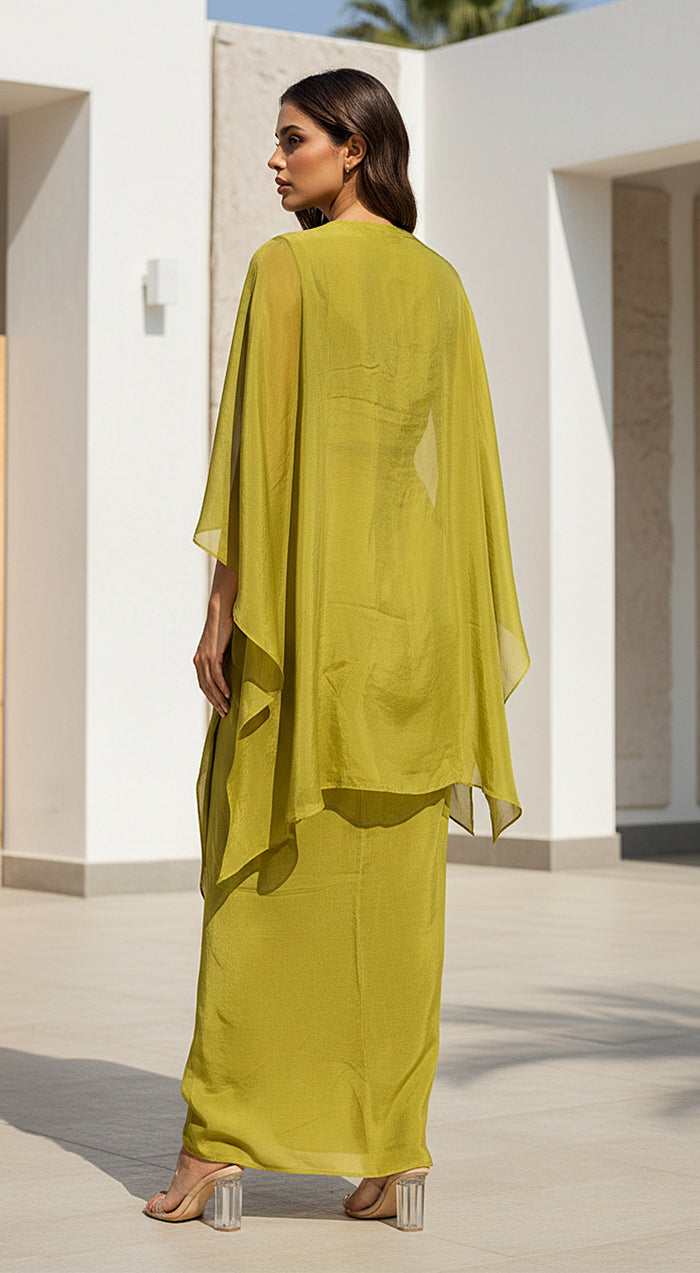 Green Chinon Embroidered Cape Set