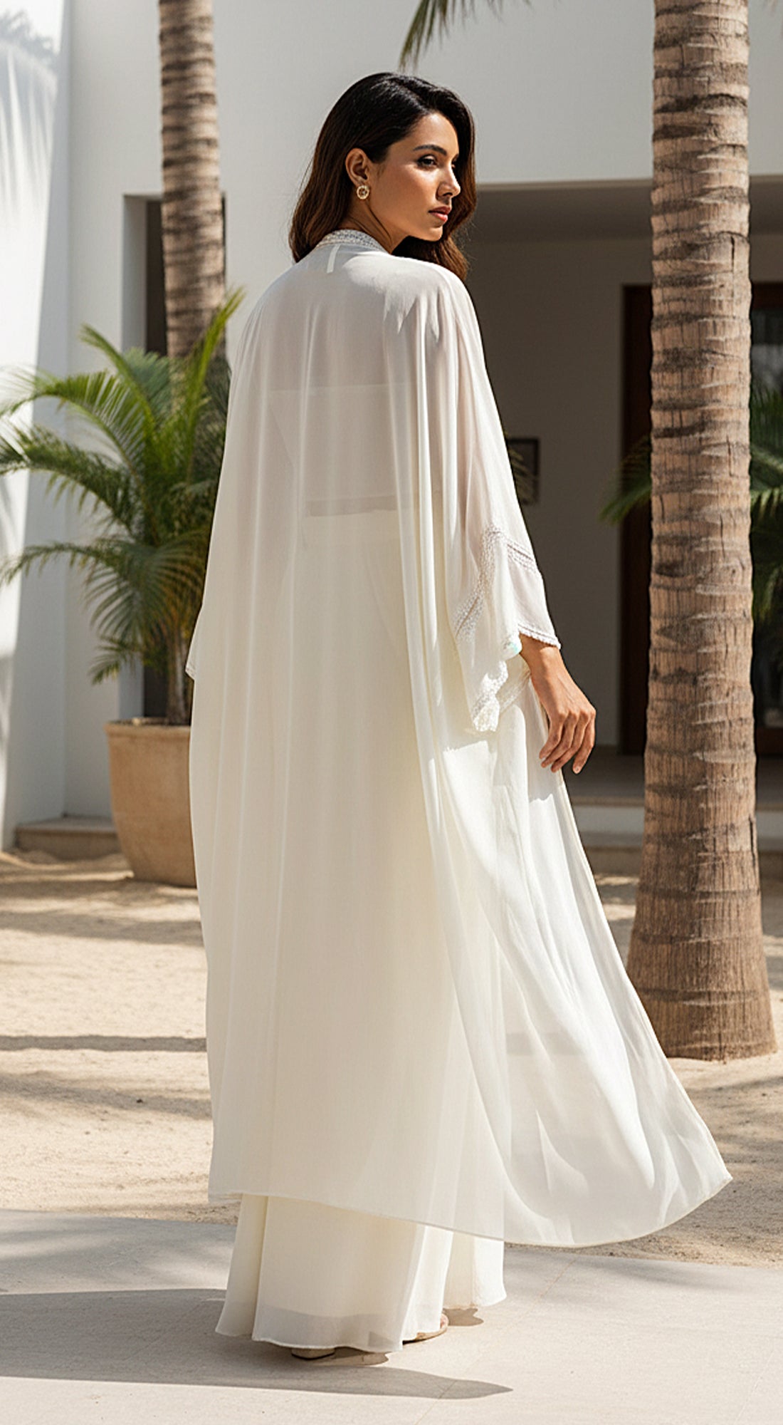 Ivory Georgette Embroidered Cape Set