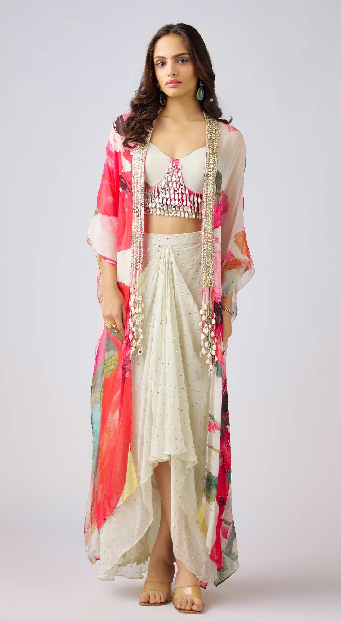 Multi Crepe Embroidered Floral Cape Set – Basanti Kapde aur Koffee