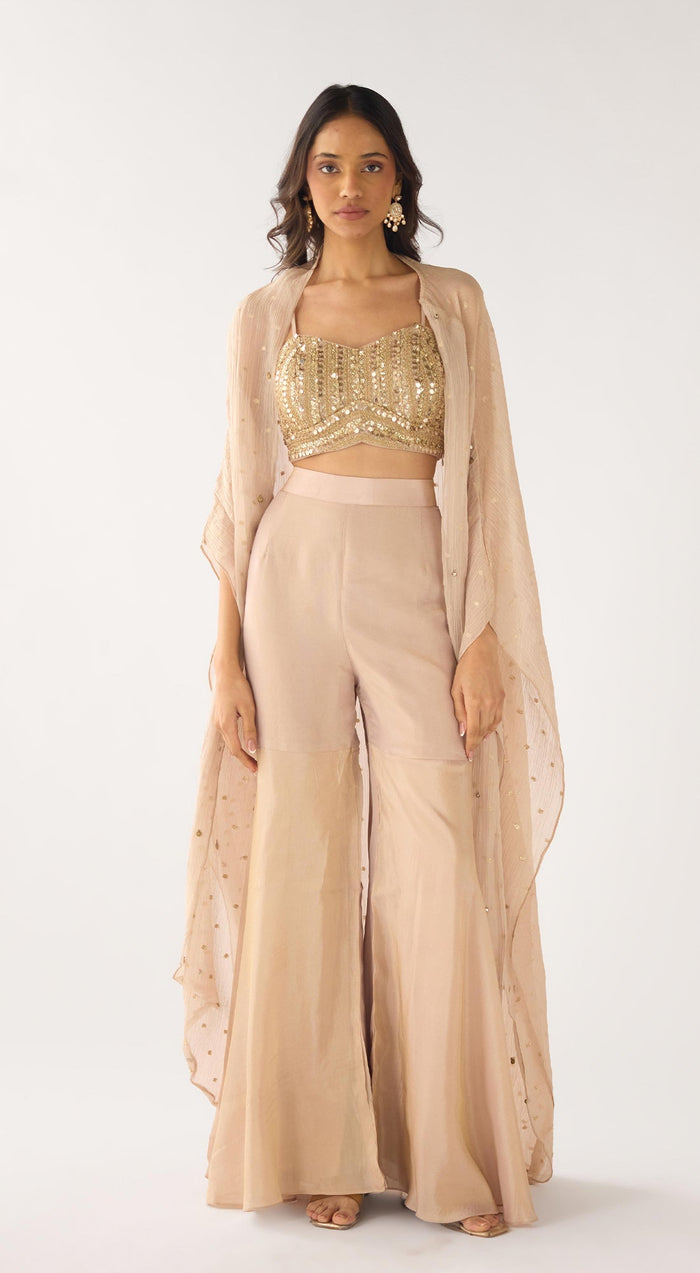 Baby Pink Banarasi Embroidered Cape Set