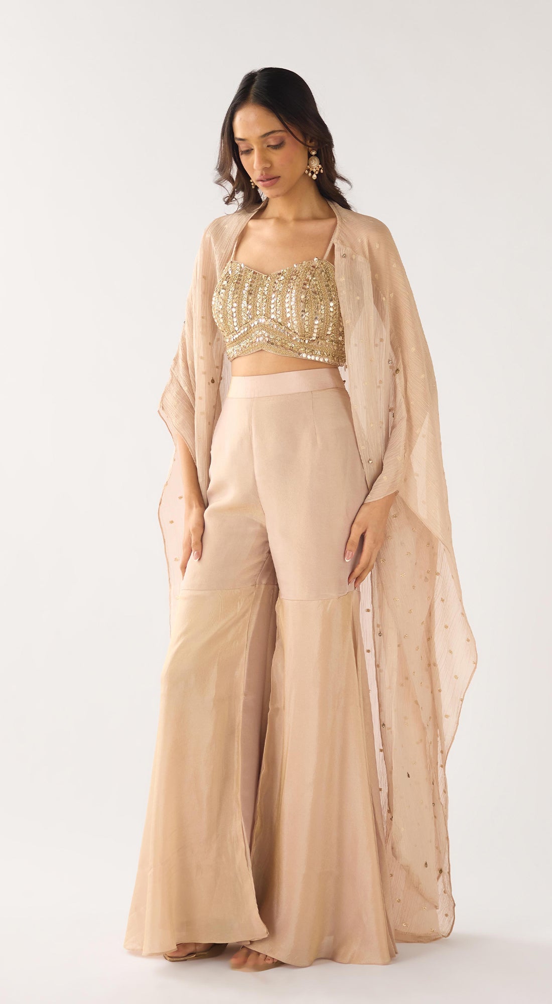 Baby Pink Banarasi Embroidered Cape Set