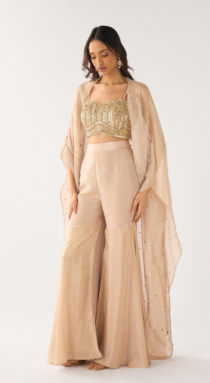 Baby Pink Banarasi Embroidered Cape Set