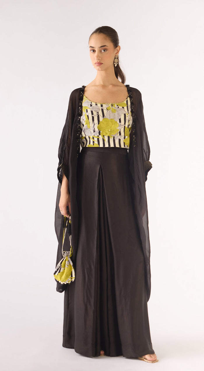 Green Organza Sequins Cape Set