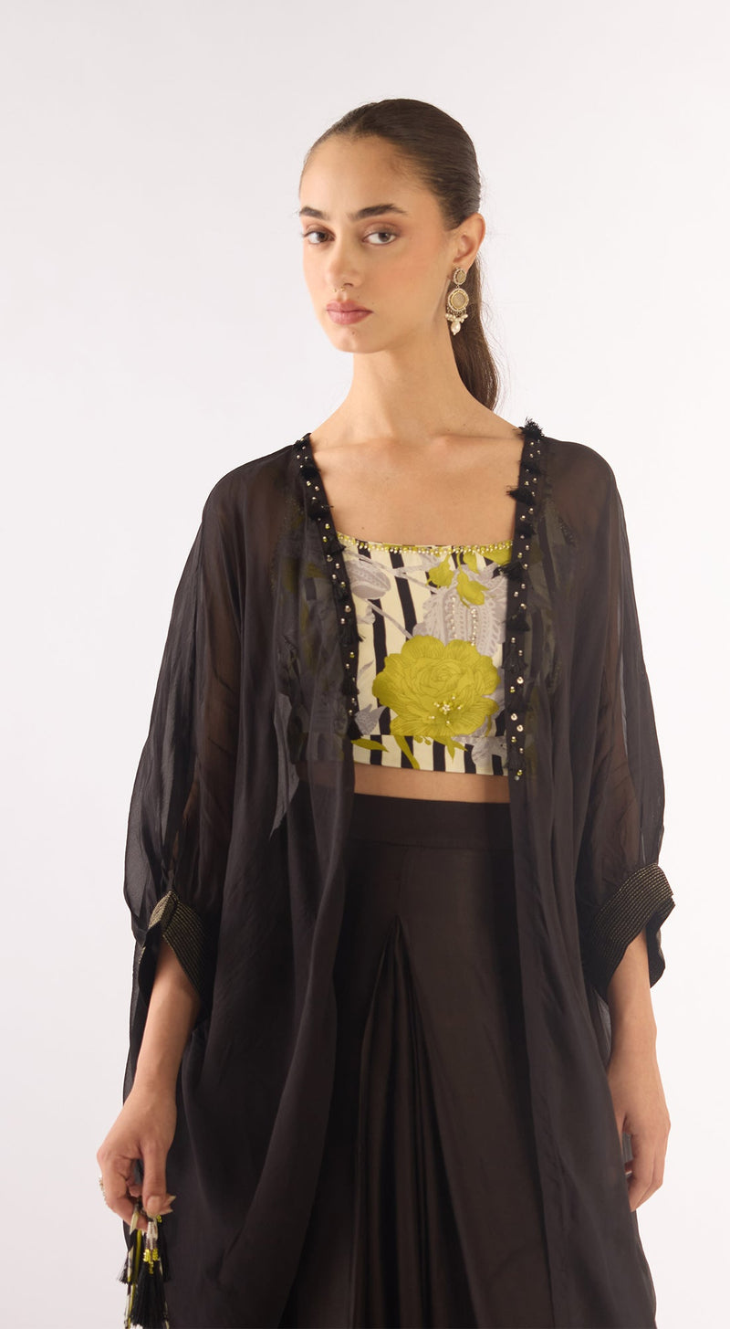 Green Organza Sequins Cape Set