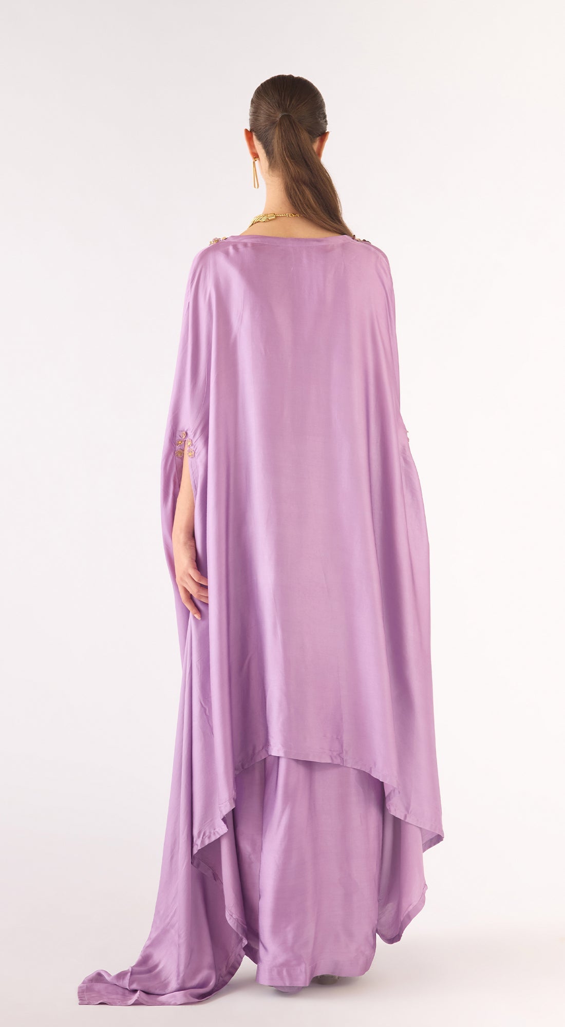 Lilac Satin Embroidered Cape Set