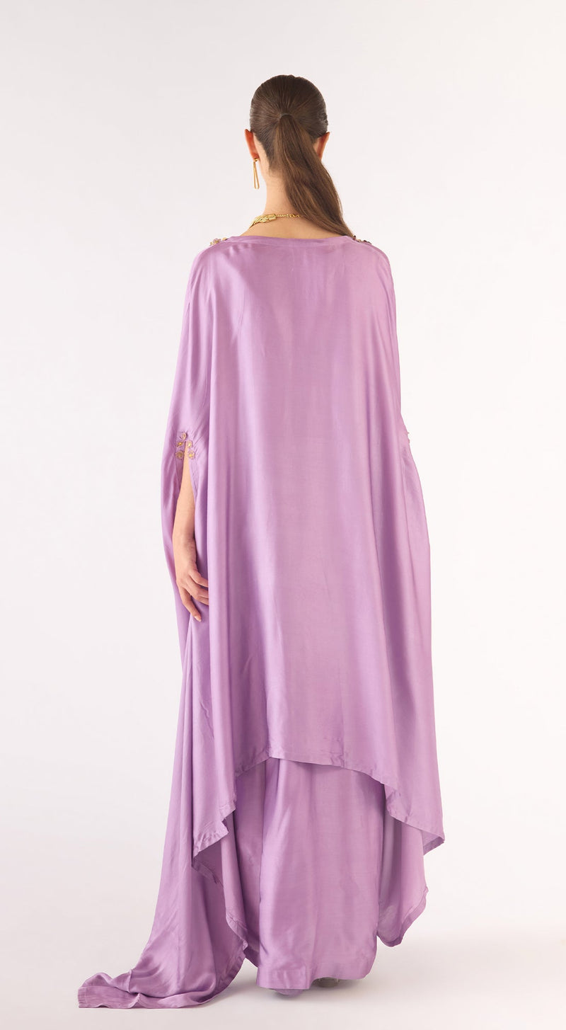 Lilac Satin Embroidered Cape Set