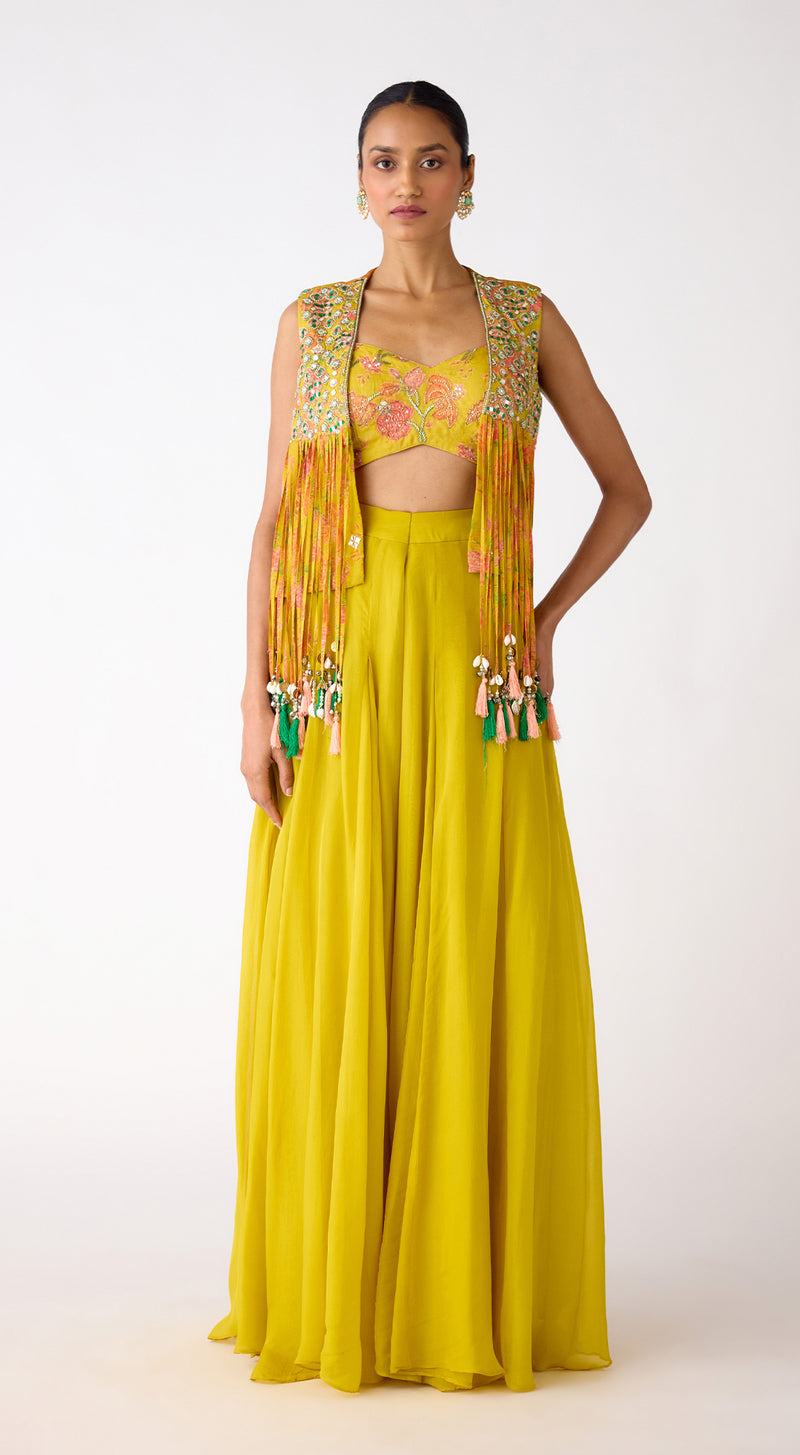 The Amber Radiance Jacket & Sharara Set