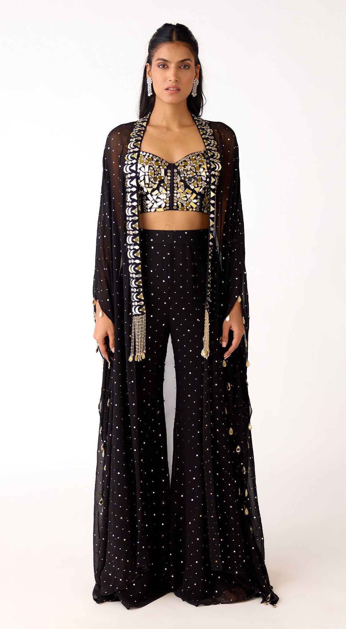 Black Mukaish Georgette Cape Set
