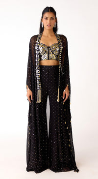 Black Mukaish Georgette Cape Set