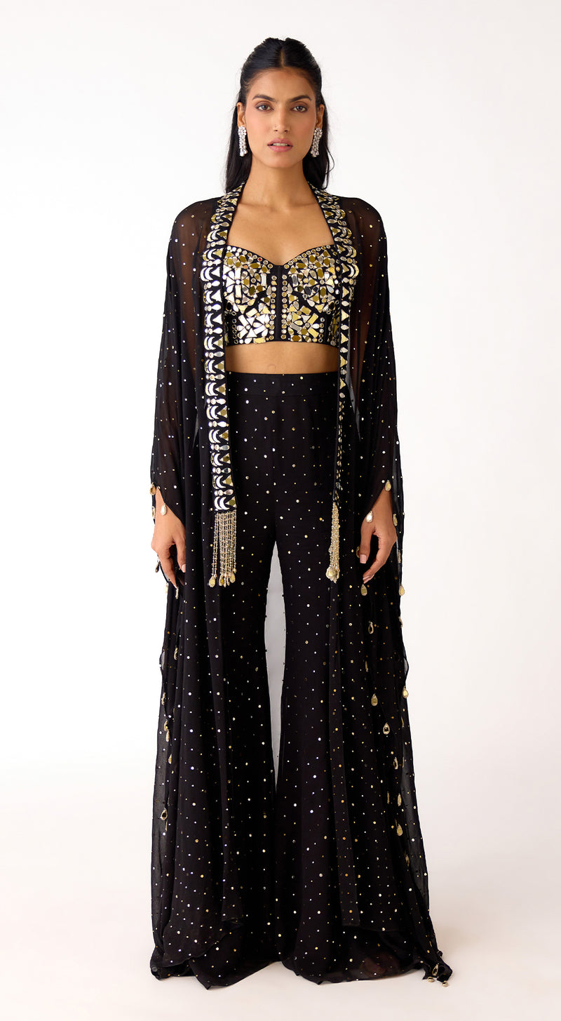 Black Mukaish Georgette Cape Set