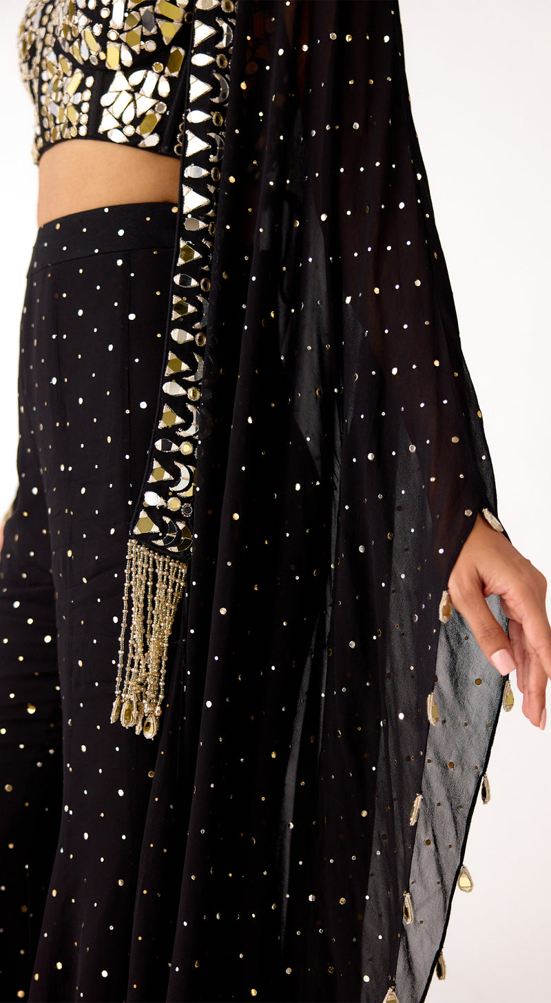 Black Mukaish Georgette Cape Set