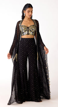 Black Mukaish Georgette Cape Set