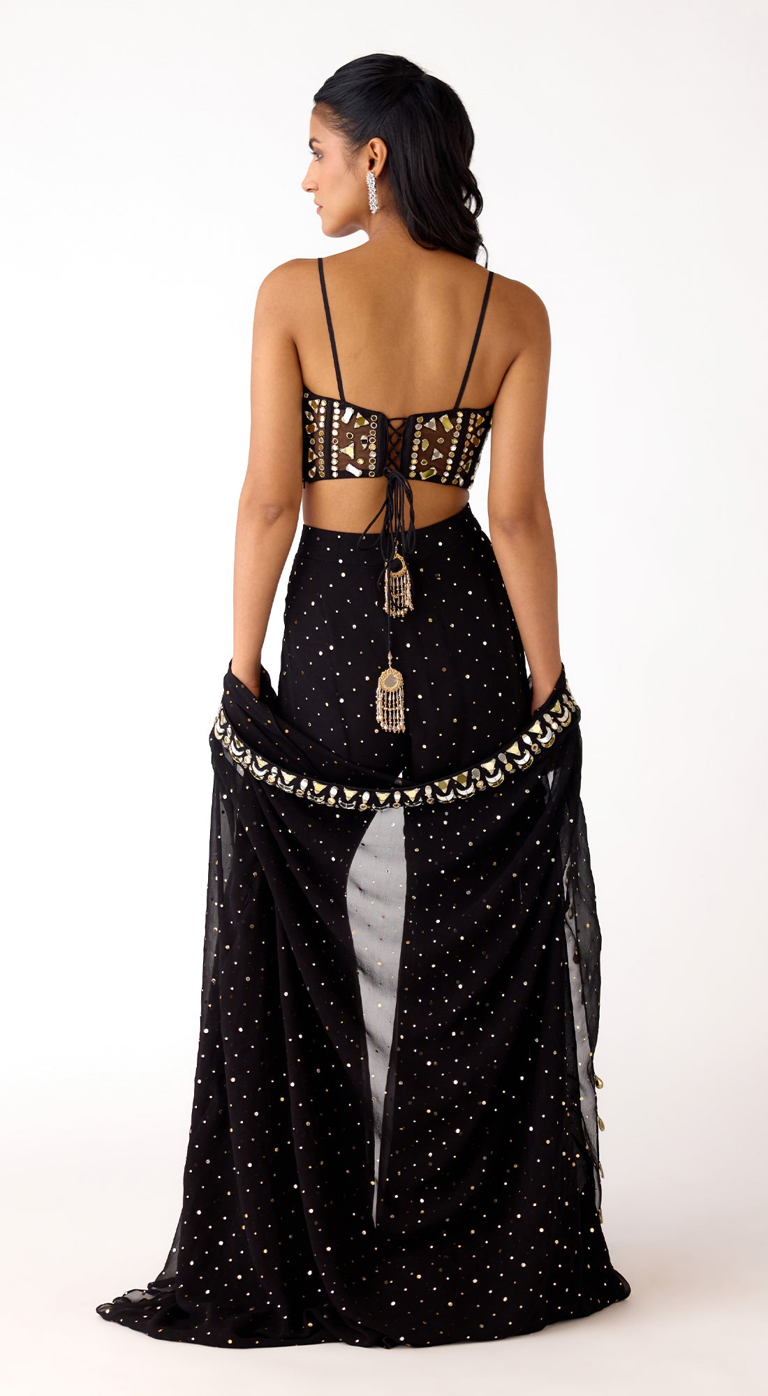 Black Mukaish Georgette Cape Set