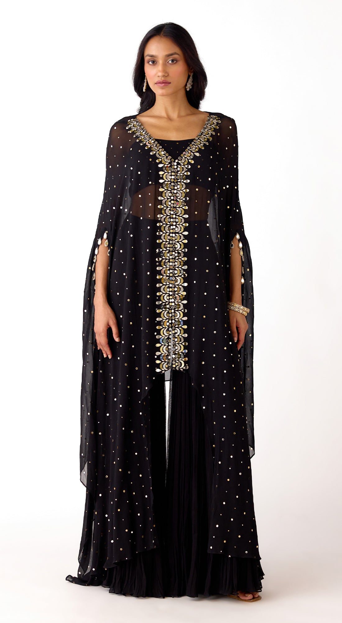 Black Mukaish Georgette Sharara Set