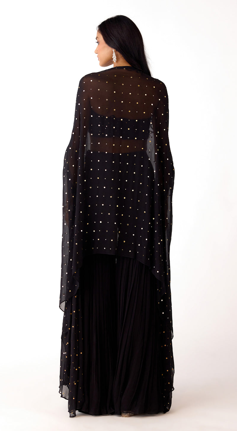 Black Mukaish Georgette Sharara Set