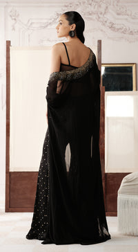 Black satin-crepe sharara with embellished organza cape - Basanti kapde aur koffee
