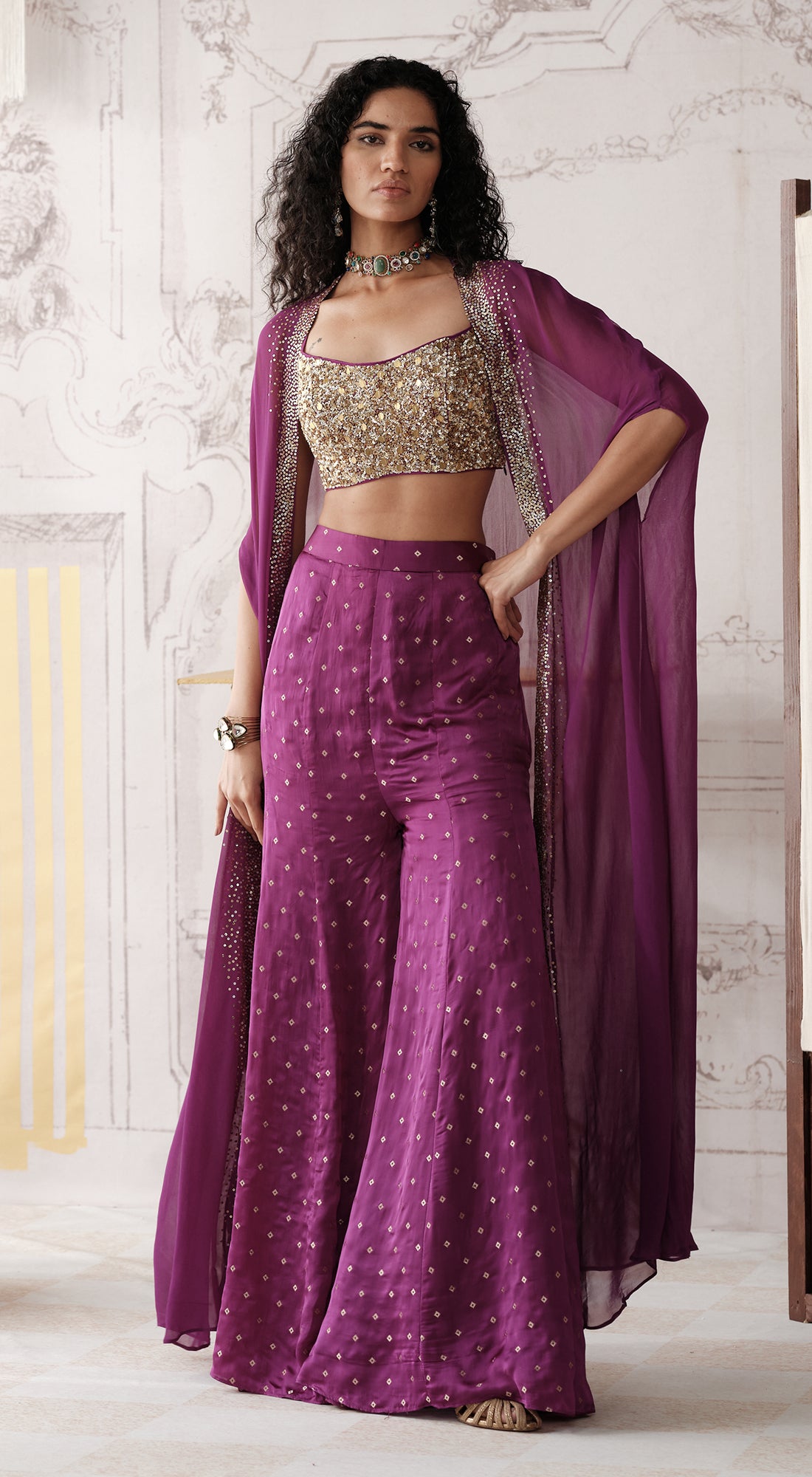 Purple designer sharara set with Swarovski and sequin work - Basanti kapde aur koffee