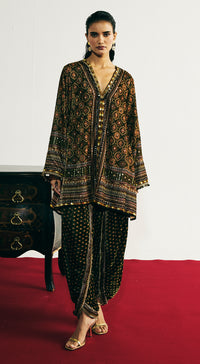 Green Velvet Embroidered Dhoti Set