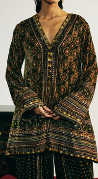 Green Velvet Embroidered Dhoti Set