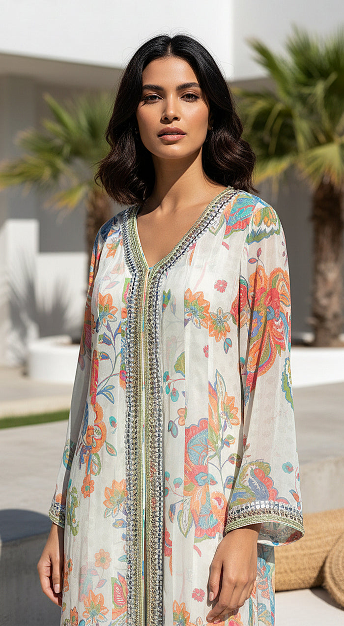 Ivory Georgette Embroidered Peplum Dhoti Set