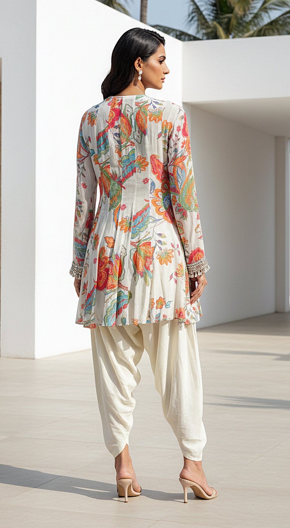 Ivory Georgette Embroidered Peplum Dhoti Set