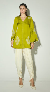 Green Satin Embroidered Co-ord Set