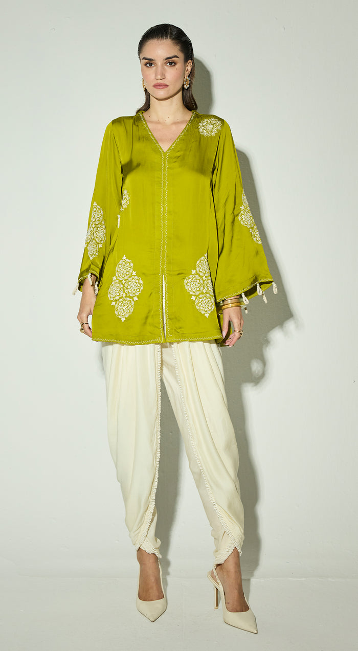 Green Satin Embroidered Co-ord Set