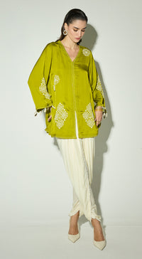 Green Satin Embroidered Co-ord Set